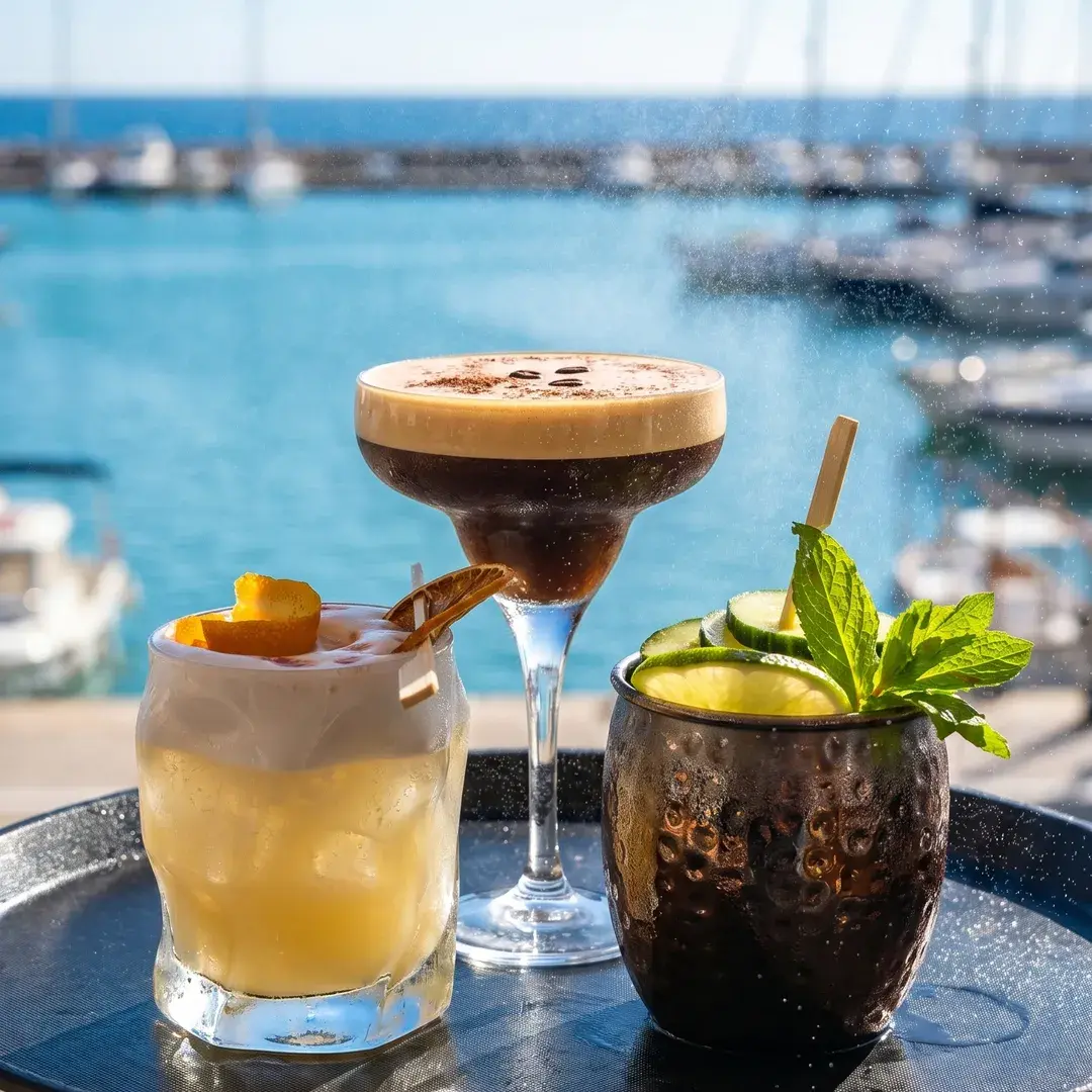 Three cocktails overlooking the harbour