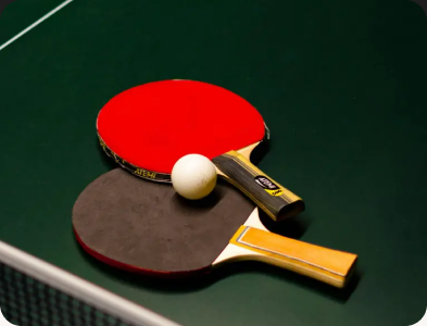 Table tennis table with paddles and a ball at Flacalco Hotels